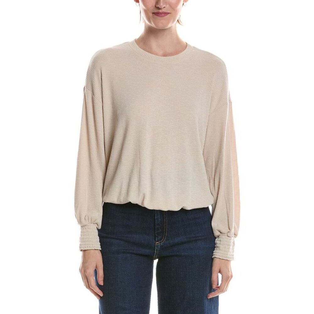 Michael Stars Womens  Tia Ribbed Crewneck Sweatshirt, White